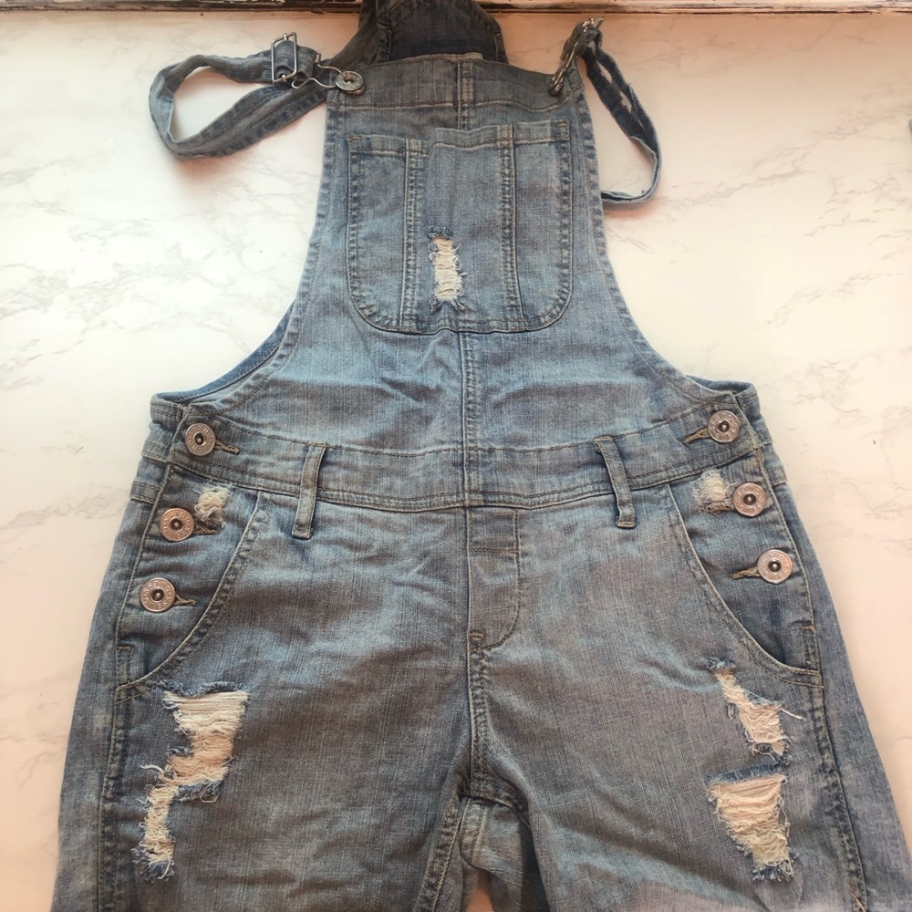 Vintage Guess Light Blue Distressed Denim Overalls
